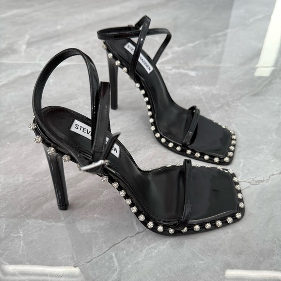 NWOT Women’s Steve Madden Zelle Black Rhinestone High Heel Sandals Size 7.5 - Picture 4 of 16